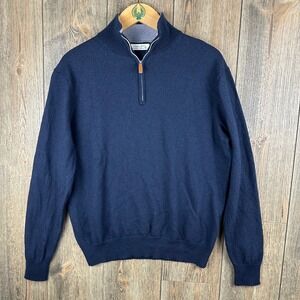 Collars & Co Navy Blue 100% Australian Merino Wool 1/4 Zip Sweater Mens Medium